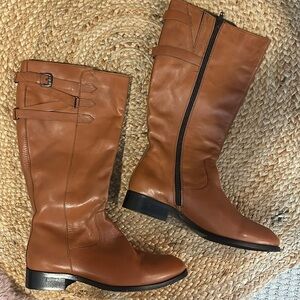 I Love Comfort Tremble Cognac Brown Leather Mid Calf Buckle Riding Boots